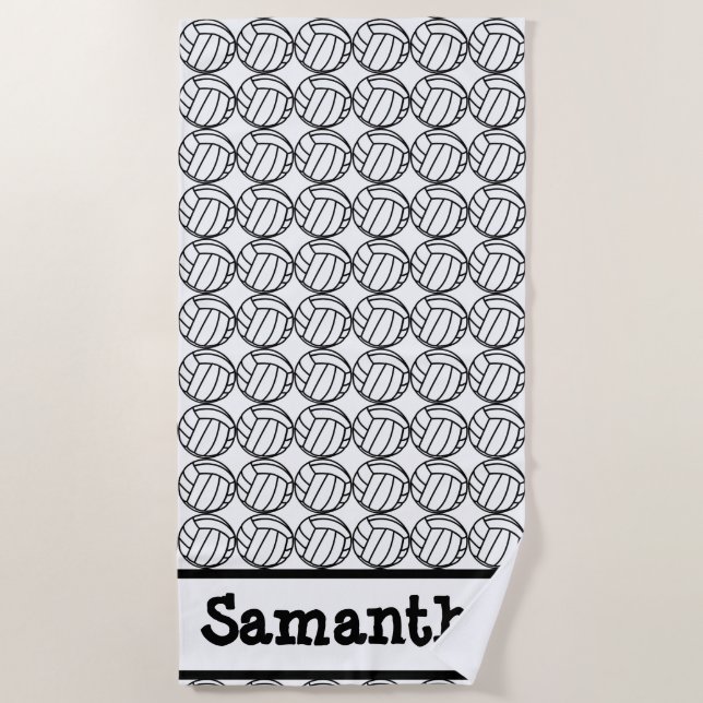 Personalised Volleyball Black Beach Towel (Front)