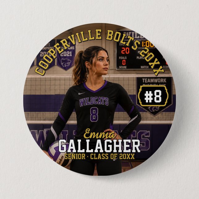 Personalised Volleyball Photo Button (Front)