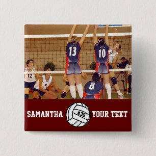 Personalised Volleyball Photo Name Team # 15 Cm Square Badge