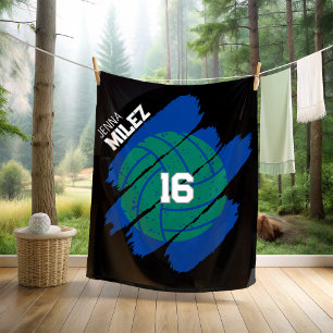 Personalised Volleyball Player Blue and Green Fleece Blanket