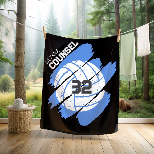 Personalised Volleyball Player Blue and White Fleece Blanket (Creator Uploaded)