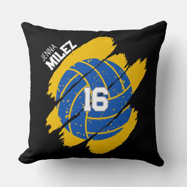 Personalised Volleyball Player blue and yellow Cushion (Front)