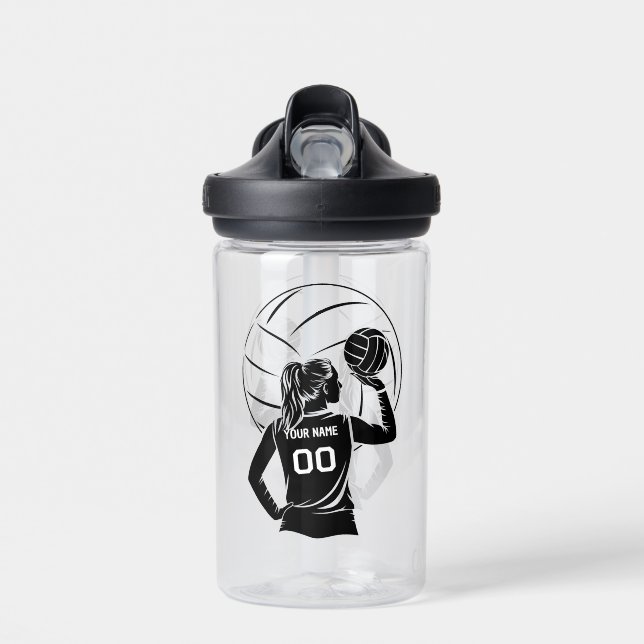 Personalised Volleyball Player Custom Name, Number Water Bottle (Front)