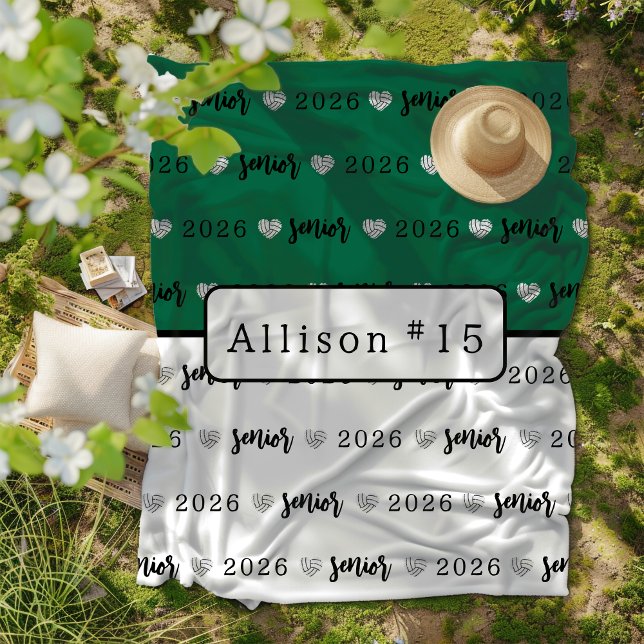 Personalised Volleyball Senior green and white  Fleece Blanket (Creator Uploaded)