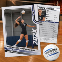 Personalised Volleyball Trading Card Blue Grey
