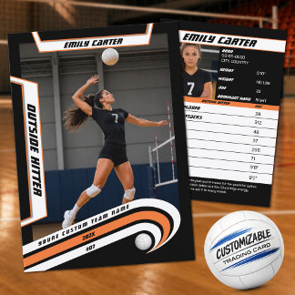 Personalised Volleyball Trading Card Orange White
