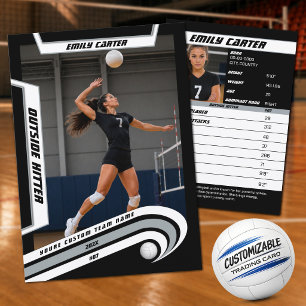 Personalised Volleyball Trading Card Silver White