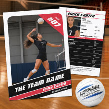 Personalised Volleyball Trading Card White Red