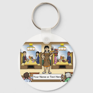 Personalised Waitress, Casual Dining Cartoon  Key Ring