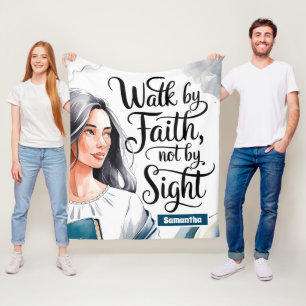 Personalised Walk By Faith Christian Women Fleece Blanket