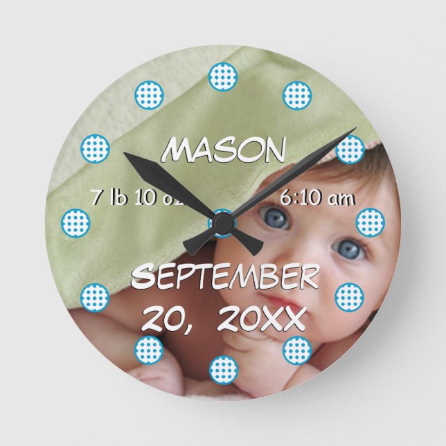 Personalised Wall Clock Baby Boy Stats (Front)