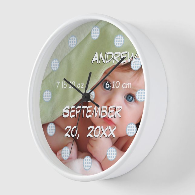 Personalised Wall Clock Baby's Name and Birth Date (Angle)