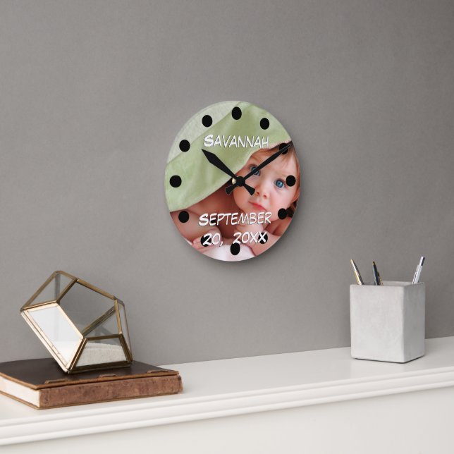 Personalised Wall Clock Baby's Name and Birth Date (Office)