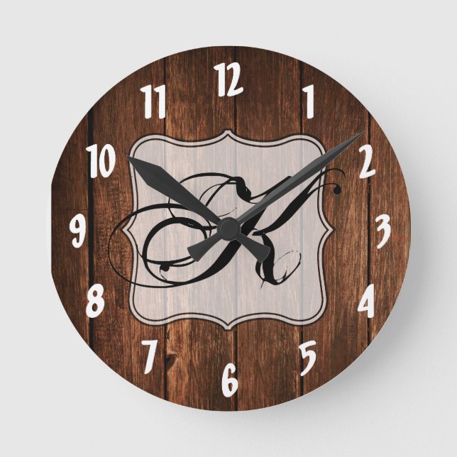 Personalised Wall Clock Barn Wood Country Rustic (Front)