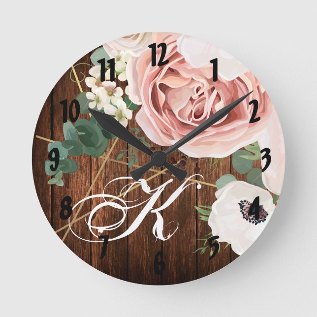 Personalised Wall Clock Geometric Garden Rose Barn (Front)