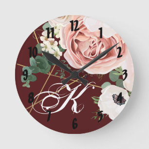 Personalised Wall Clock Geometric Garden Rose Wine
