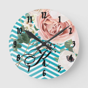 Personalised Wall Clock Geometric Rose Chevron Tea
