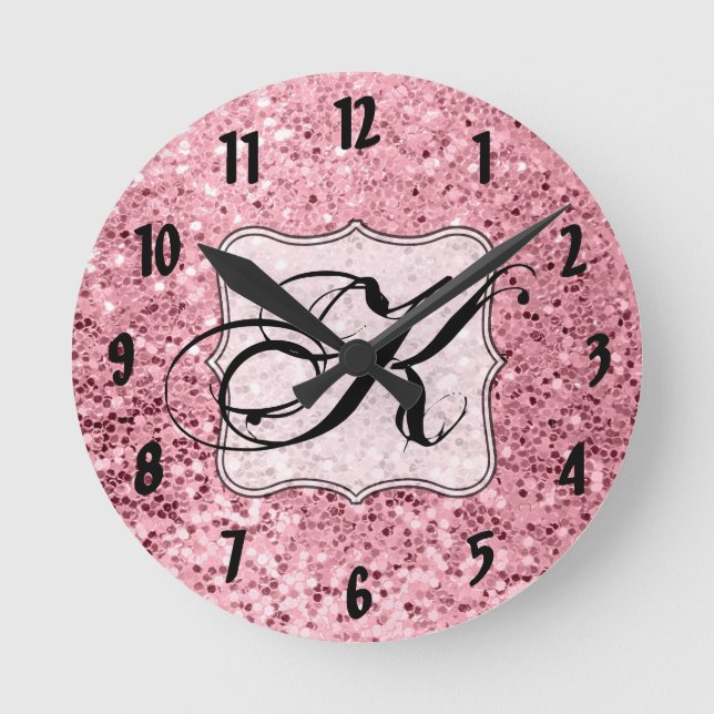 Personalised Wall Clock Rose Gold Glitter (Front)