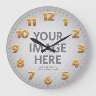 Personalised Wall Clocks Big Golden Numbers Photo