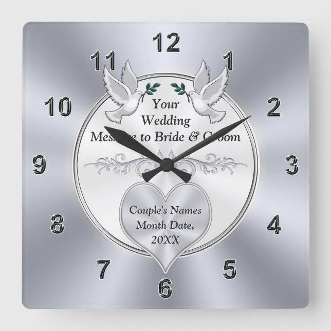 Personalised Wall Clocks for Weddings, Love Birds, (Front)