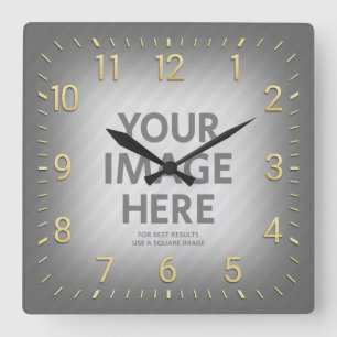 Personalised Wall Clocks Gold Numbers Square Photo