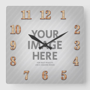 Personalised Wall Clocks Square Photo Wood Numbers