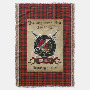 Personalised Wallace Clan Badge & Tartan Throw Blanket