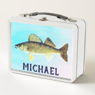 Personalised Walleye Pike on Blue Metal Lunch Box