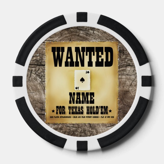 Personalised Wanted for Texas Hold'em Poker Chips (Front)