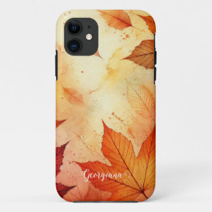 Personalised Warm Autumnal Watercolor Leaves Case-Mate iPhone Case