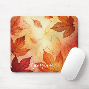 Personalised Warm Autumnal Watercolor Leaves Mouse Pad