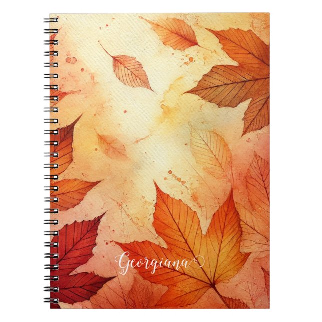Personalised Warm Autumnal Watercolor Leaves Notebook (Front)