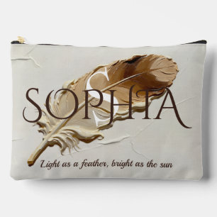 Personalised Warm Brown Feather Monogram Accessory Pouch