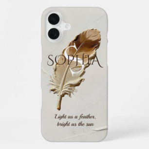Personalised Warm Brown Feather Monogram  iPhone 16 Plus Case