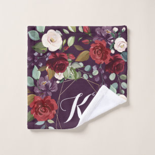 Personalised Wash Cloth Plum Purple Roses Gold Geo