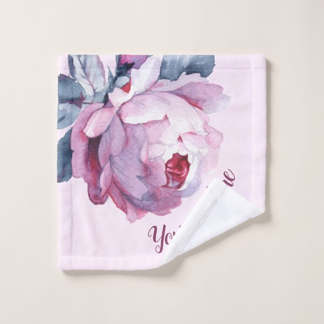 Personalised wash cloth Purple pink roses (Wash Cloth)