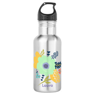 Personalised water bottle with flower design