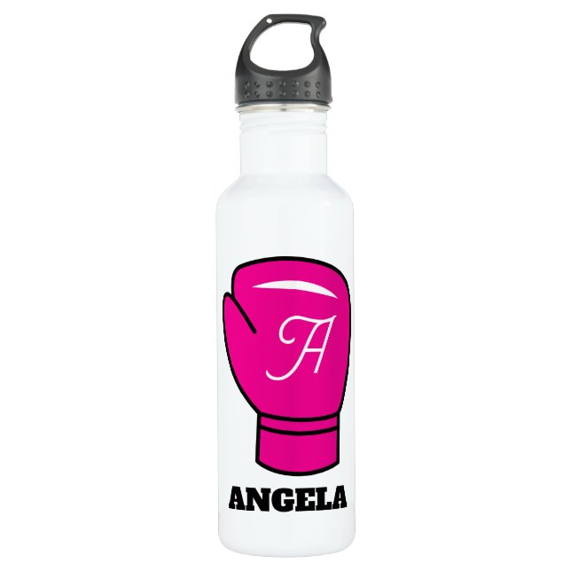 Personalised water bottle with pink boxing glove (Front)