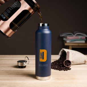 Personalised Water Bottles, Blue and Orange Travel Bottle