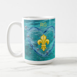 Personalised Water Heart Fleur de Lis Coffee Mug