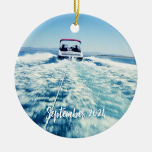 Personalised Water Sports Speed Boat Photo Ceramic Tree Decoration
