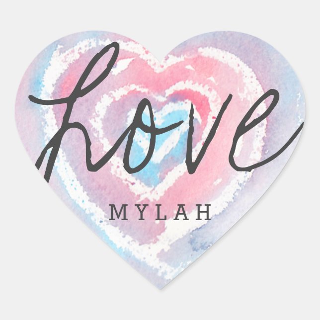 Personalised Watercolor and Crayon Heart Stickers (Front)