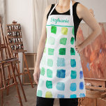 Personalised Watercolor Artist Green Turquoise<br><div class="desc">This apron is decorated with a pattern of samples of watercolors in green, turquoise and blue. Perfect for an artist or someone who enjoys painting. Personalise this apron with your name or monogram. Because we create our on art work you won’t find this exact design from other designers. Original Watercolor...</div>
