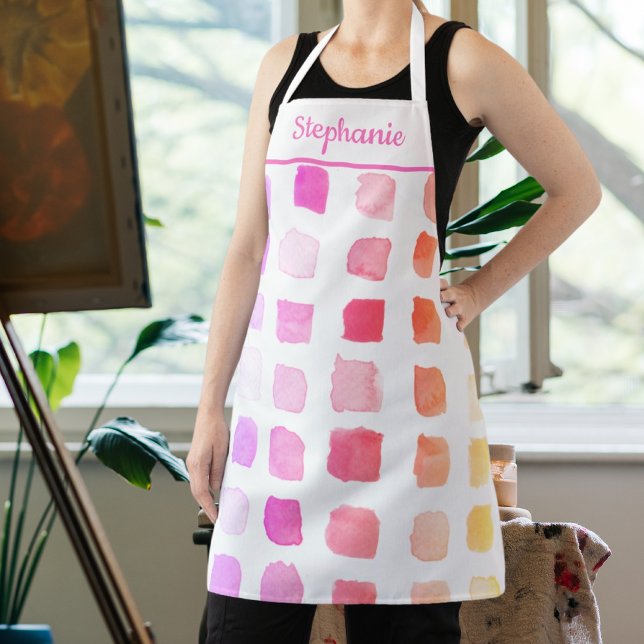 Personalised Watercolor Artist Pink Apron (Creator Uploaded)