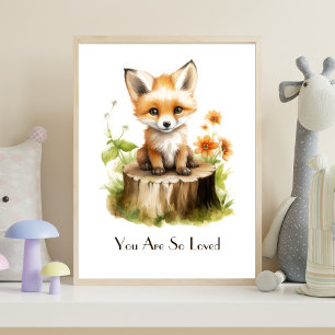 Personalised Watercolor Baby Fox Nursery Wall Art 