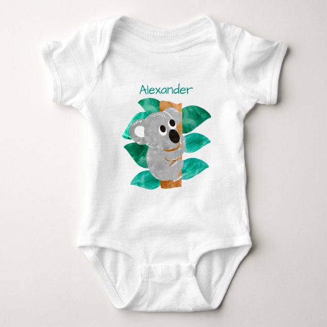 Personalised Watercolor Baby Koala Bear Animal Bodysuit (Front)