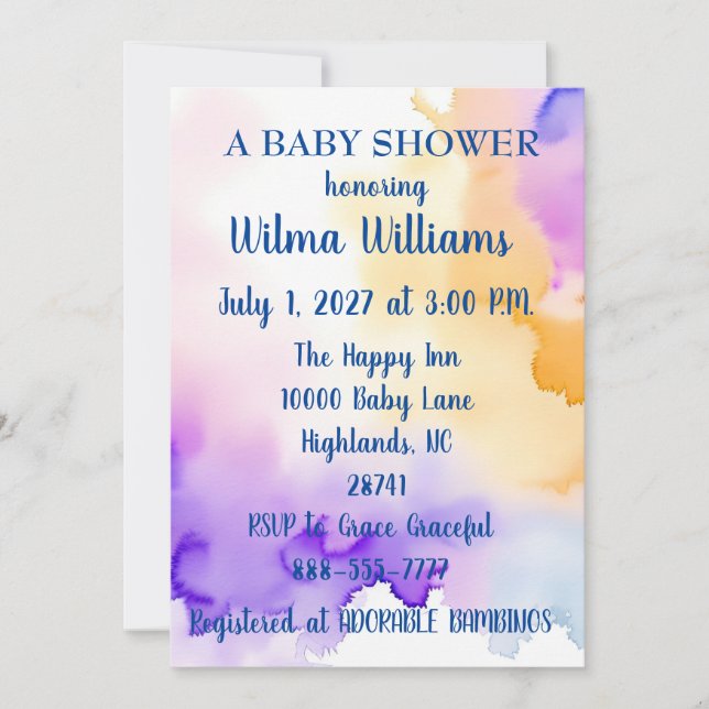 Personalised WaterColor Baby Shower Invitation (Front)