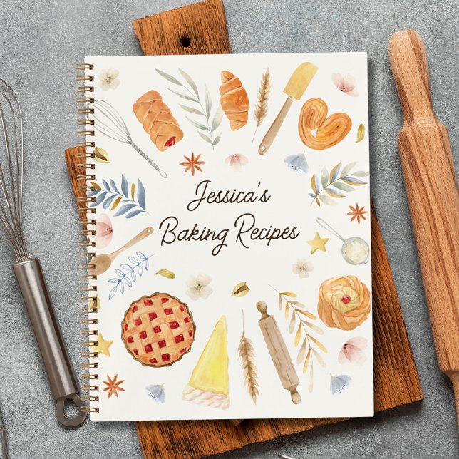 Personalised Watercolor Baking Recipe Journal (In situ)