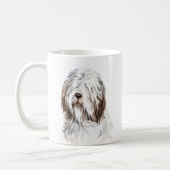 Personalised Watercolor Bearded Collie Coffee Mug (Left)