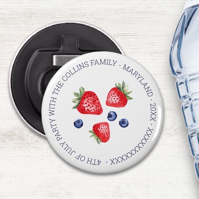 Personalised Watercolor Berries 4th of July Party Bottle Opener (Personalized Watercolor Berries 4th of July Party Bottle Opener)